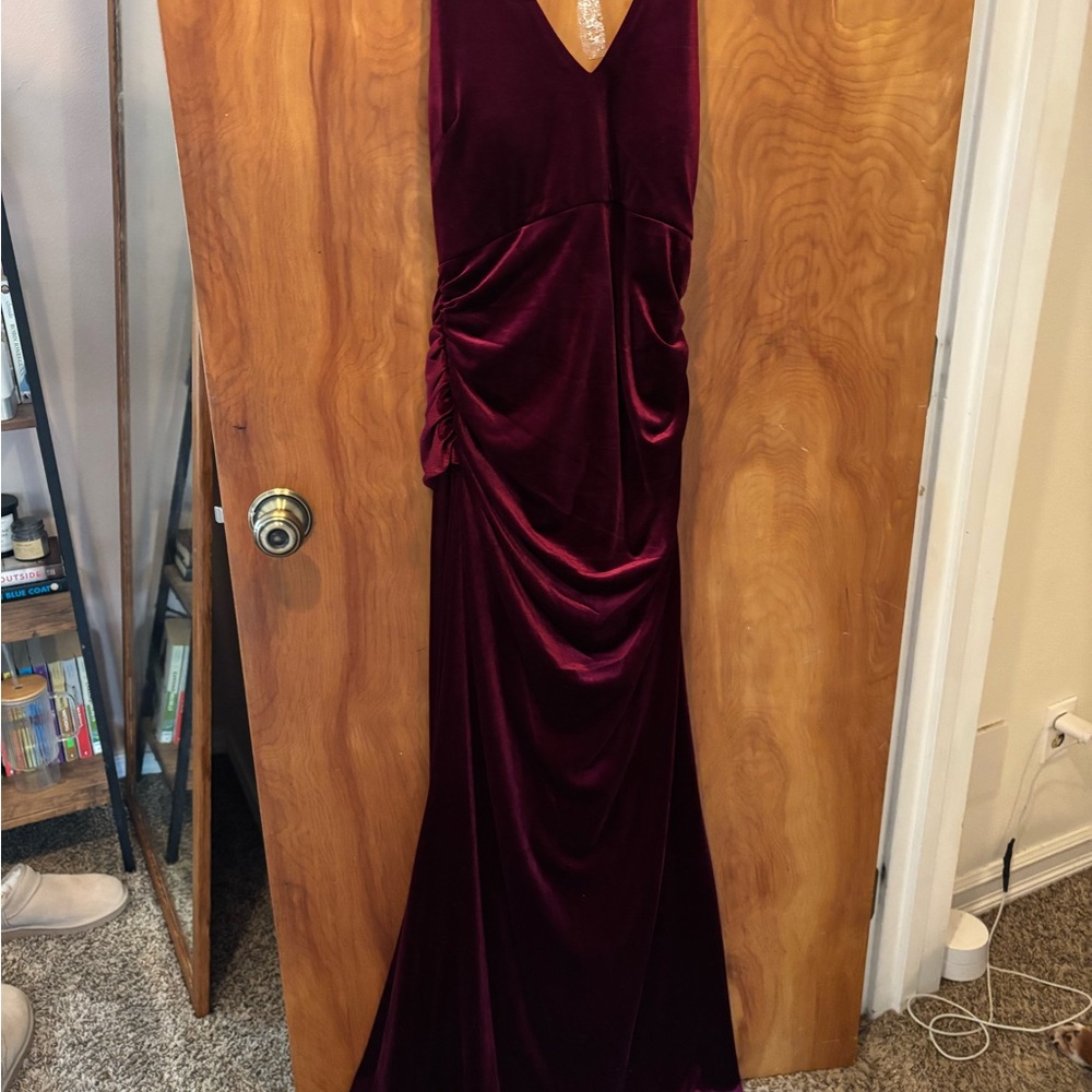 Macy's Elegant Burgundy Velvet Maxi Dress